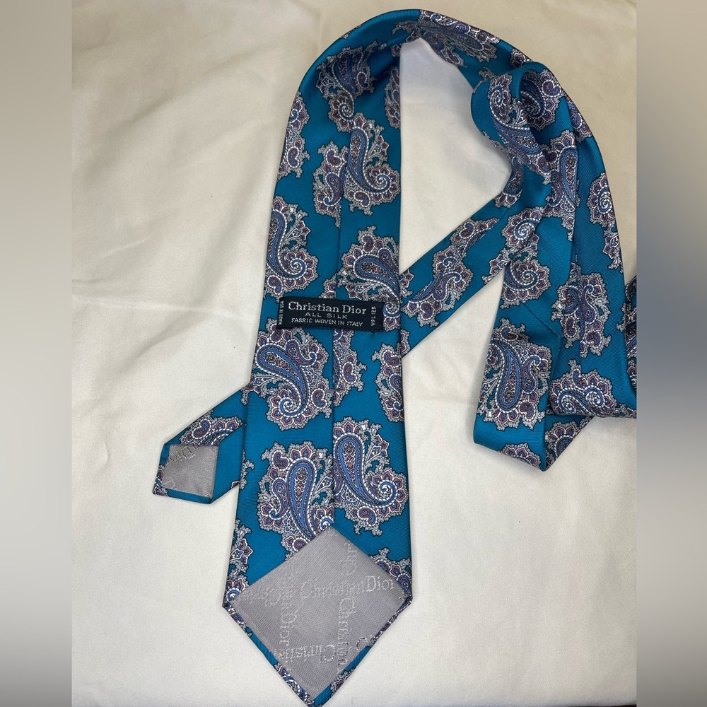 Dior Teal and Silver Paisley Tie